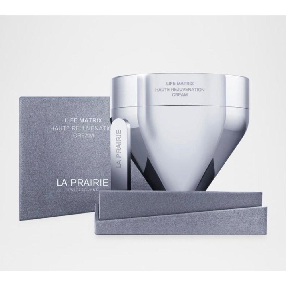La Prairie Life Matrix Haute Rejuvenation Cream Empty Jar Spatula and Box Silver